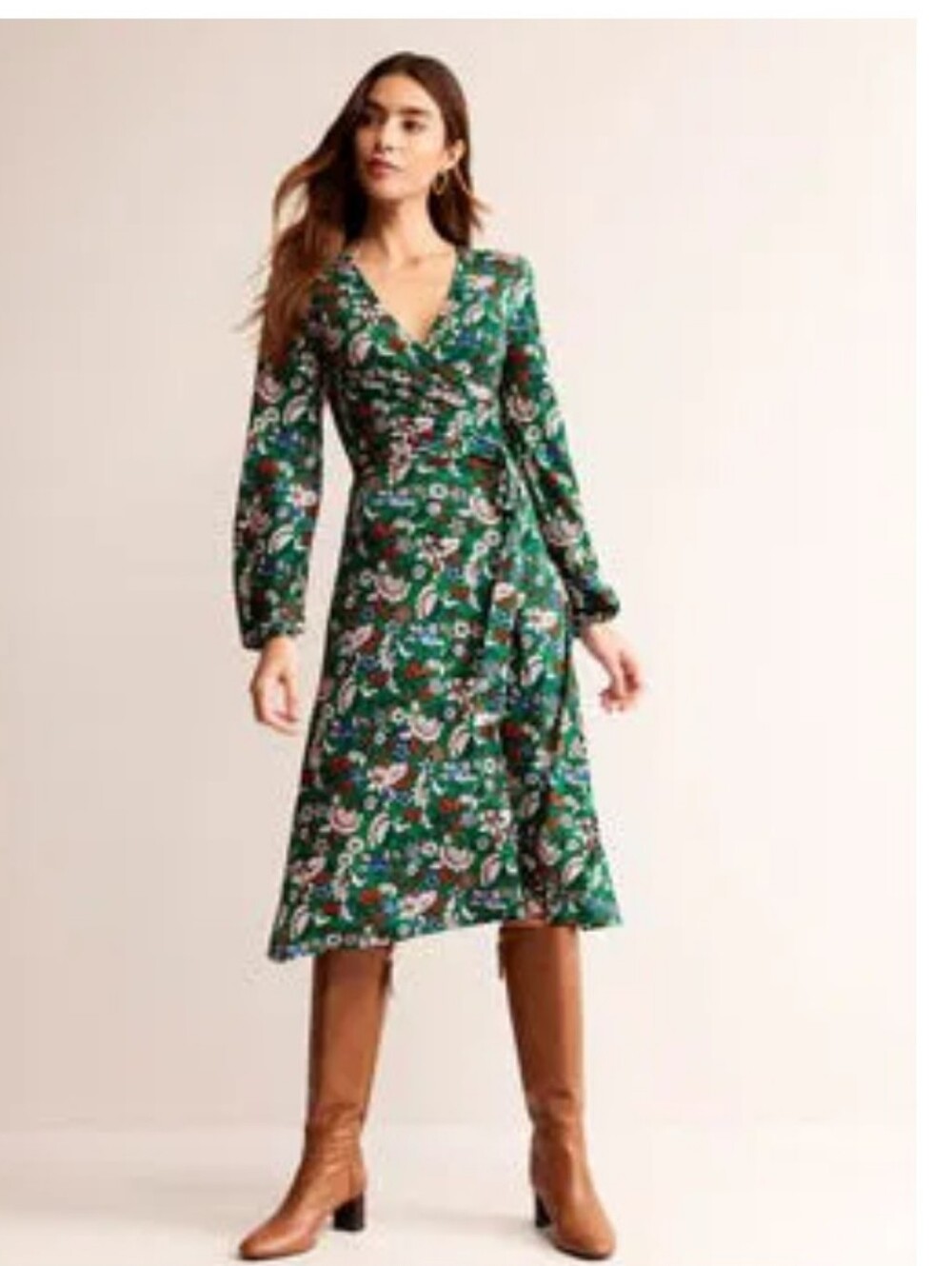 Women's Boden Green Wrap Dress Floral 6 Regular